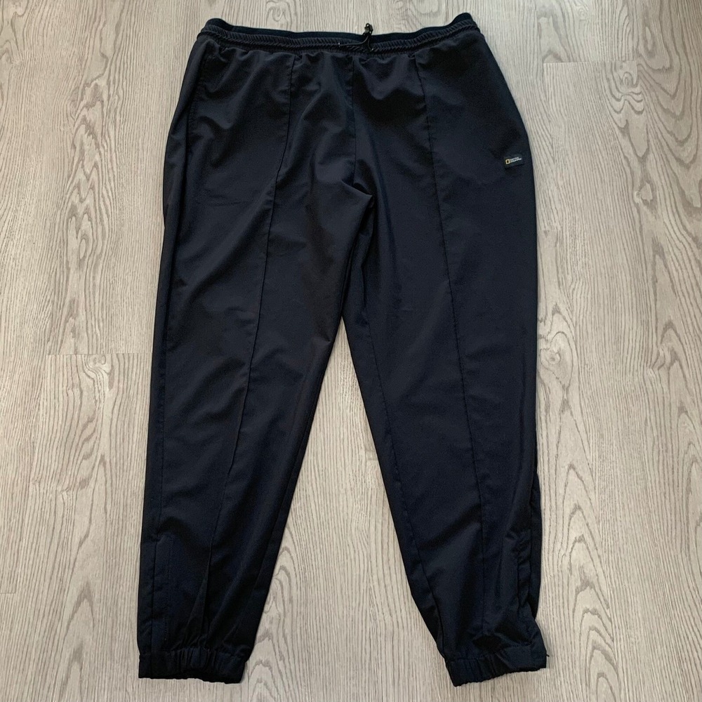 National Geographic Track Pants Ankle Zip‎ Drawstring Black XL Hiking Active
